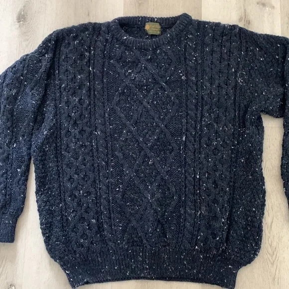 Oak Tree‎ Original Wool Crew Sweater Blue navy unisex chunky cable knit size XL